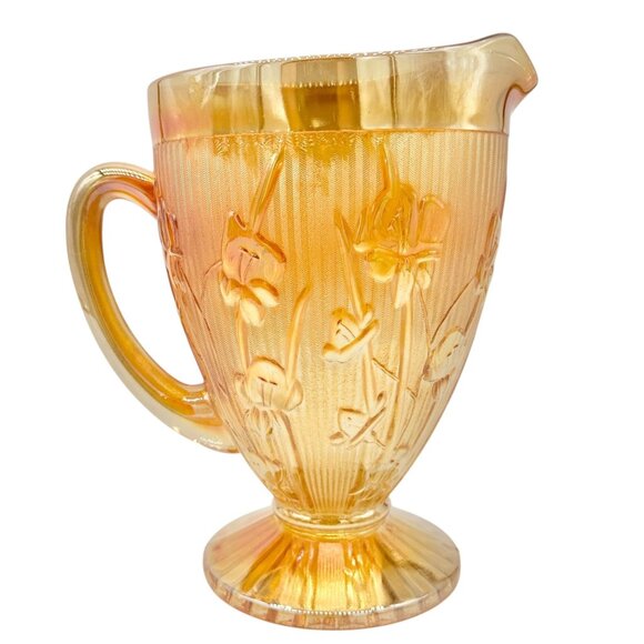 Jeannette Iris & Herringbone Marigold Pitcher 9 inch Carnival Glass - Picture 3 of 8
